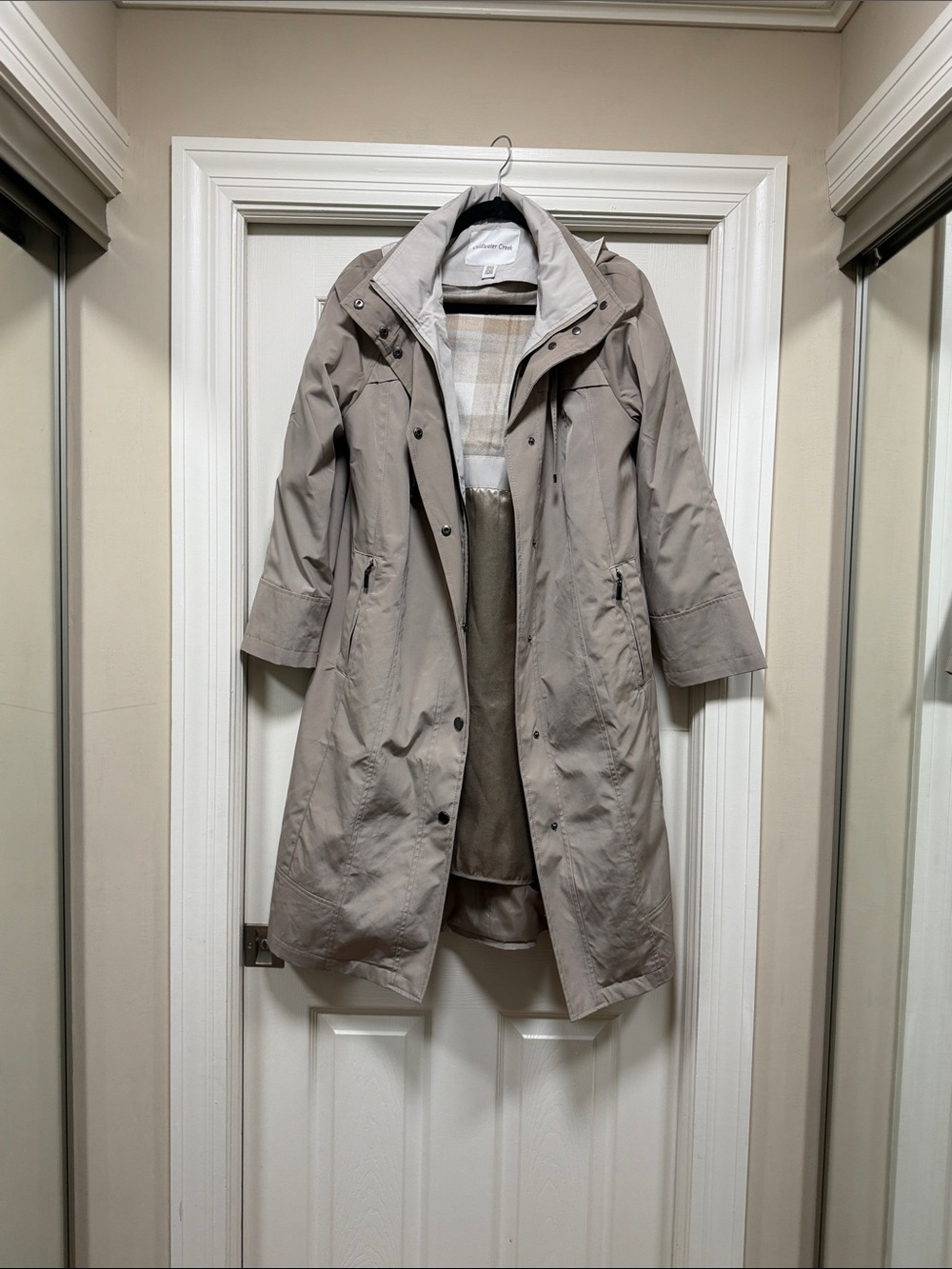 Coldwater Creek Taupe Lightweight Hooded Trench Coat